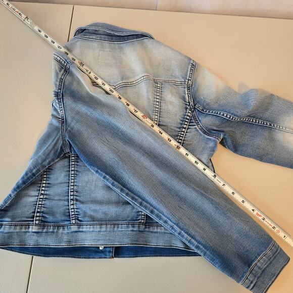 Jessica Simpson Cropped Jean Jacket Women's L Blue Acid Wash - Picture 13 of 16